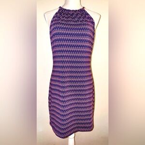 Ellie Kai Blue/coral Geometric Print Halter Tie Sleeveless dress size 4 EUC